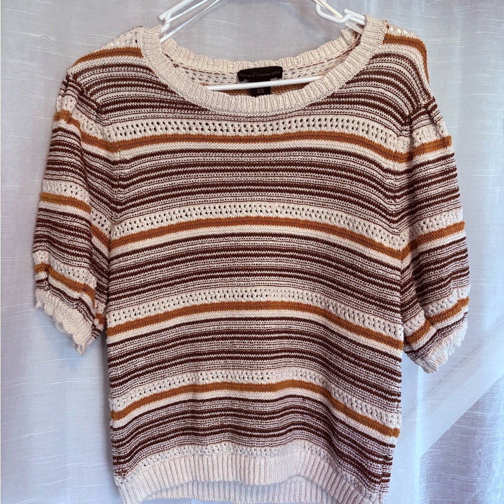 House of Harlow 1960 Striped Crew Neck Sweater - Cream, Brown, and Tan